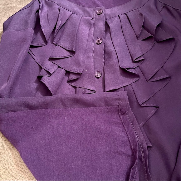 πΈ3/$25 Express Mixed Media Purple Sleeveless Ruffle Blouse Top, Size XS - Picture 6 of 12